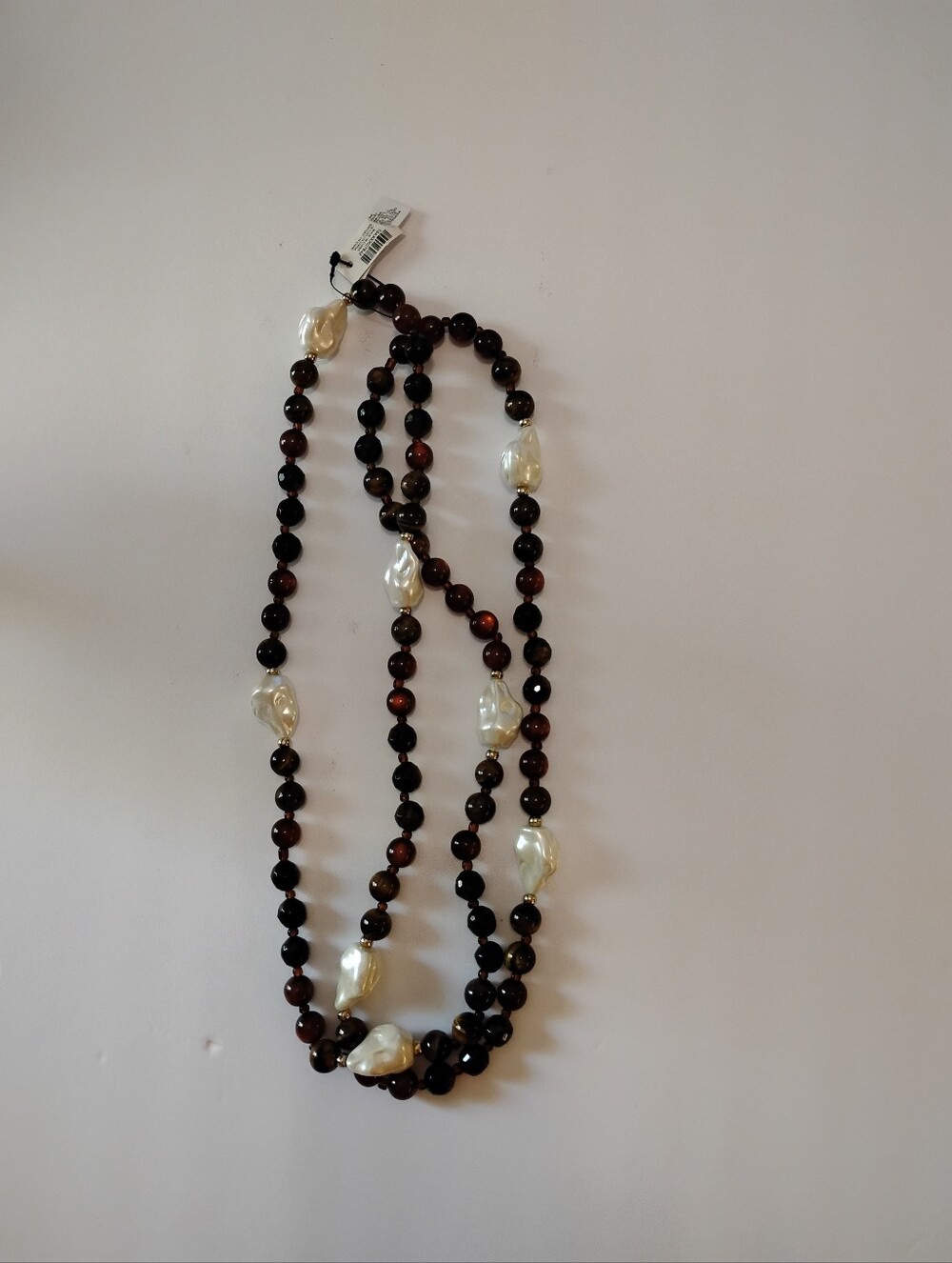 Chico's Brown Bead Necklace with White Baroque Pearls